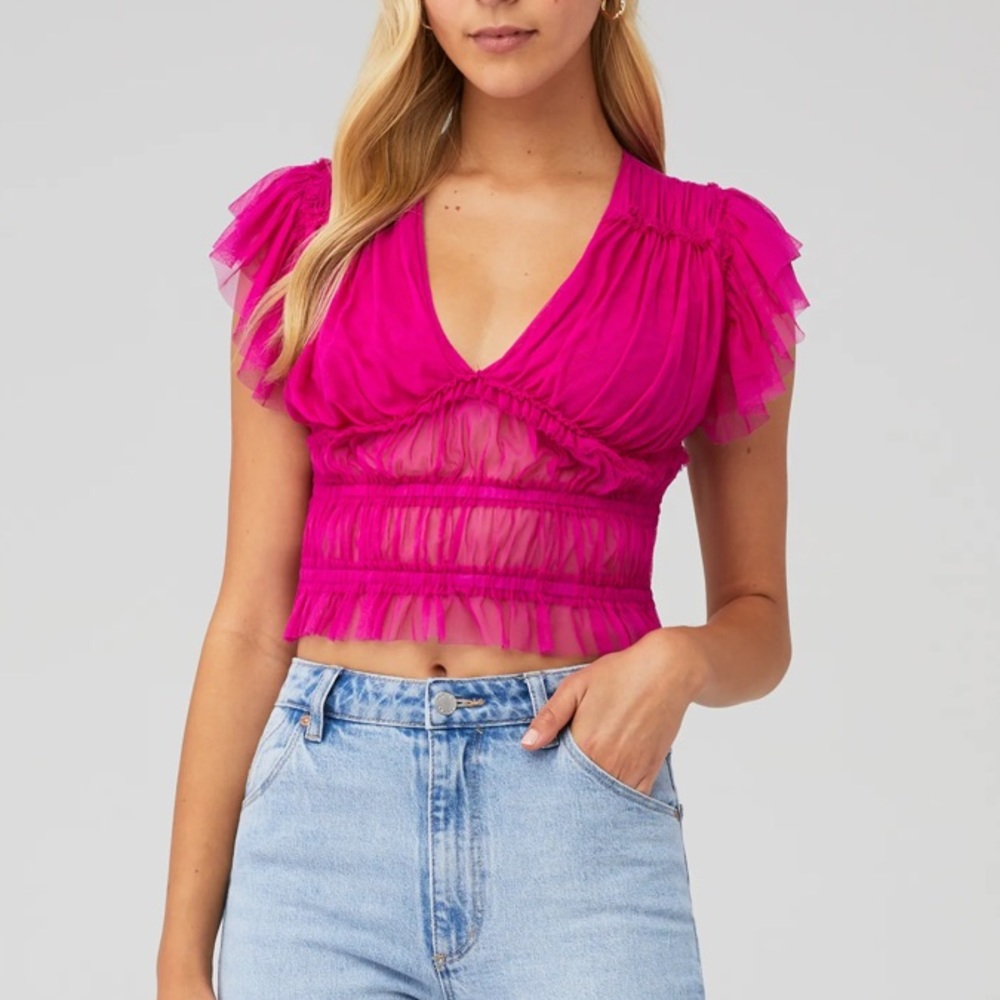 Free People Making Me Smile Ruched Mesh Top - Picture 2 of 11